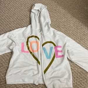 Girls Cropped White Zip-Up Hoodie with Design